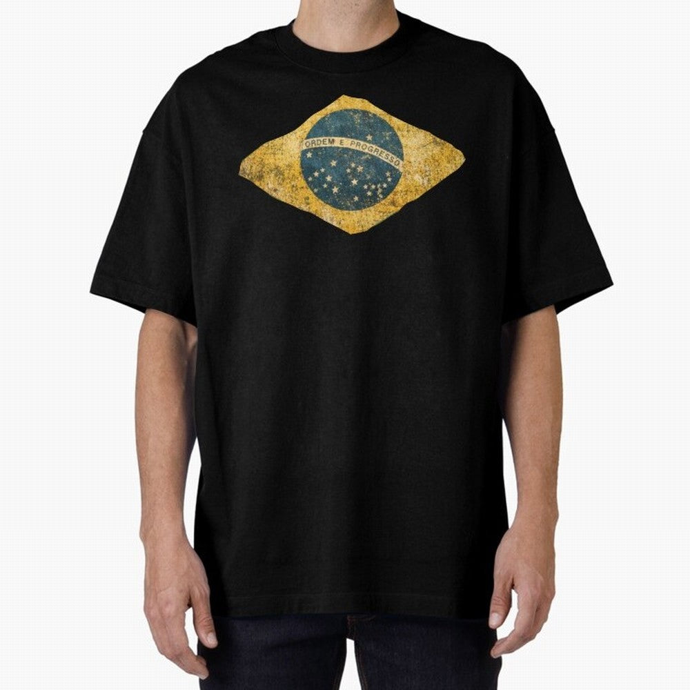 Vintage Brazil Flag Soccer Fan Design Oversized T-Shirt Join Supporters Worldwide for FIFA World Cup 2026 Group Stage with Haaland, Brazil Energy, Goal Celebration Energy, Supporter Heritage, Football Icons and Worldwide Tournament Joy; Ideal for