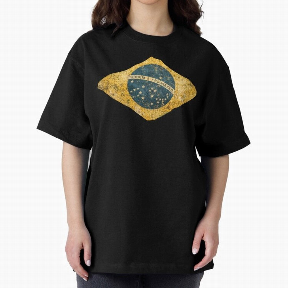 Vintage Brazil Flag Soccer Fan Design Oversized T-Shirt Join Supporters Worldwide for FIFA World Cup 2026 Group Stage with Haaland, Brazil Energy, Goal Celebration Energy, Supporter Heritage, Football Icons and Worldwide Tournament Joy; Ideal for
