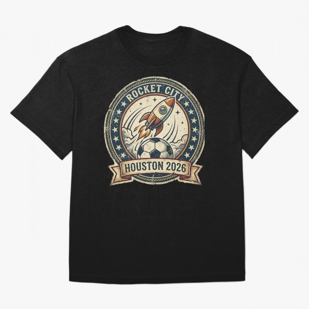 Houston 2026 World Cup Host City Vintage Football Badge ¡ª Rocket City Space Soccer Crest Design Oversized T-Shirt Stand Proud for the FIFA World Cup 2026 USA Canada Mexico Journey through Neymar, Haaland and Cristiano Ronaldo Highlights, France