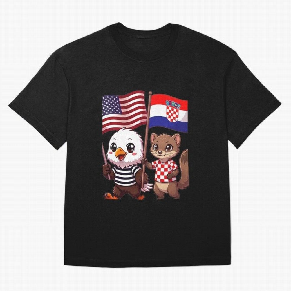 The American eagle and its friend, the Croatian marten Oversized T-Shirt Celebrate Football Heritage in Global Football Passion for FIFA World Cup 2026 Group Stage, Connected to Haaland, England, France and Netherlands, Global Supporter Spirit,
