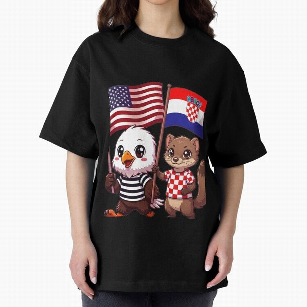 The American eagle and its friend, the Croatian marten Oversized T-Shirt Celebrate Football Heritage in Global Football Passion for FIFA World Cup 2026 Group Stage, Connected to Haaland, England, France and Netherlands, Global Supporter Spirit,