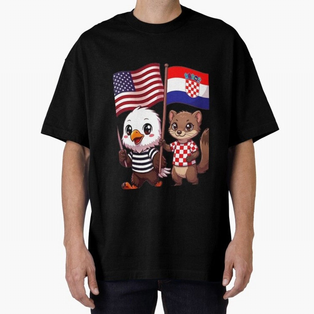 The American eagle and its friend, the Croatian marten Oversized T-Shirt Celebrate Football Heritage in Global Football Passion for FIFA World Cup 2026 Group Stage, Connected to Haaland, England, France and Netherlands, Global Supporter Spirit,