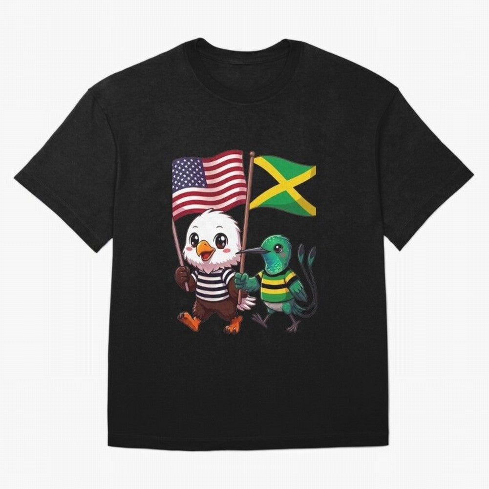 The American eagle and its friend, the Jamaican hummingbird Oversized T-Shirt Capture the FIFA World Cup 2026 Group Stage Journey through Haaland and Mbappe Highlights, Argentina and Brazil Pride, Worldwide Fan Energy, Dramatic Goals, Stadium