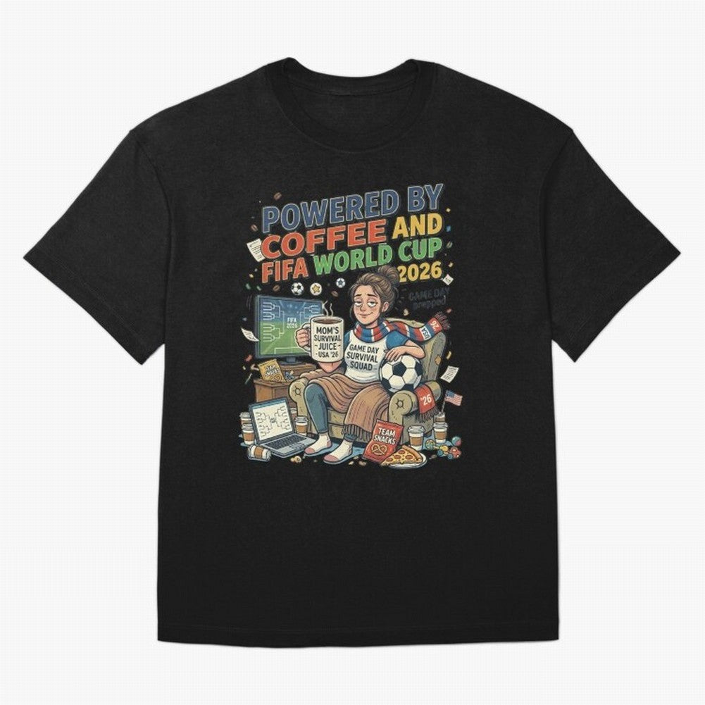 Soccer Mom Powered By Coffee And FIFA World Cup 2026 Funny USA Football Design Oversized T-Shirt Make Every Kick Count in FIFA World Cup 2026 Group Stage Filled with CR7 and Messi, Netherlands Energy, Football Festival Excitement, Trophy Ambitions,