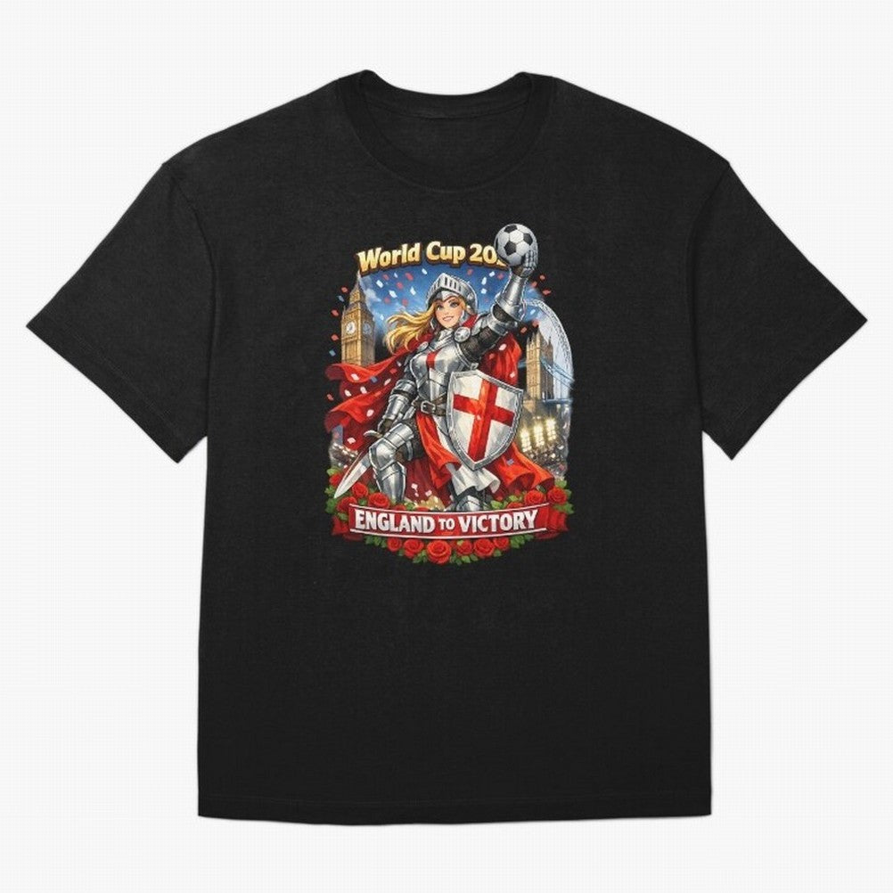 England To Victory Knight World Cup 2026 Oversized T-Shirt Join the Countdown to FIFA World Cup 2026 USA Canada Mexico for Fans of Neymar, Haaland and Cristiano Ronaldo and Argentina, Bringing Stadium Chants, National Pride, Trophy Dreams and