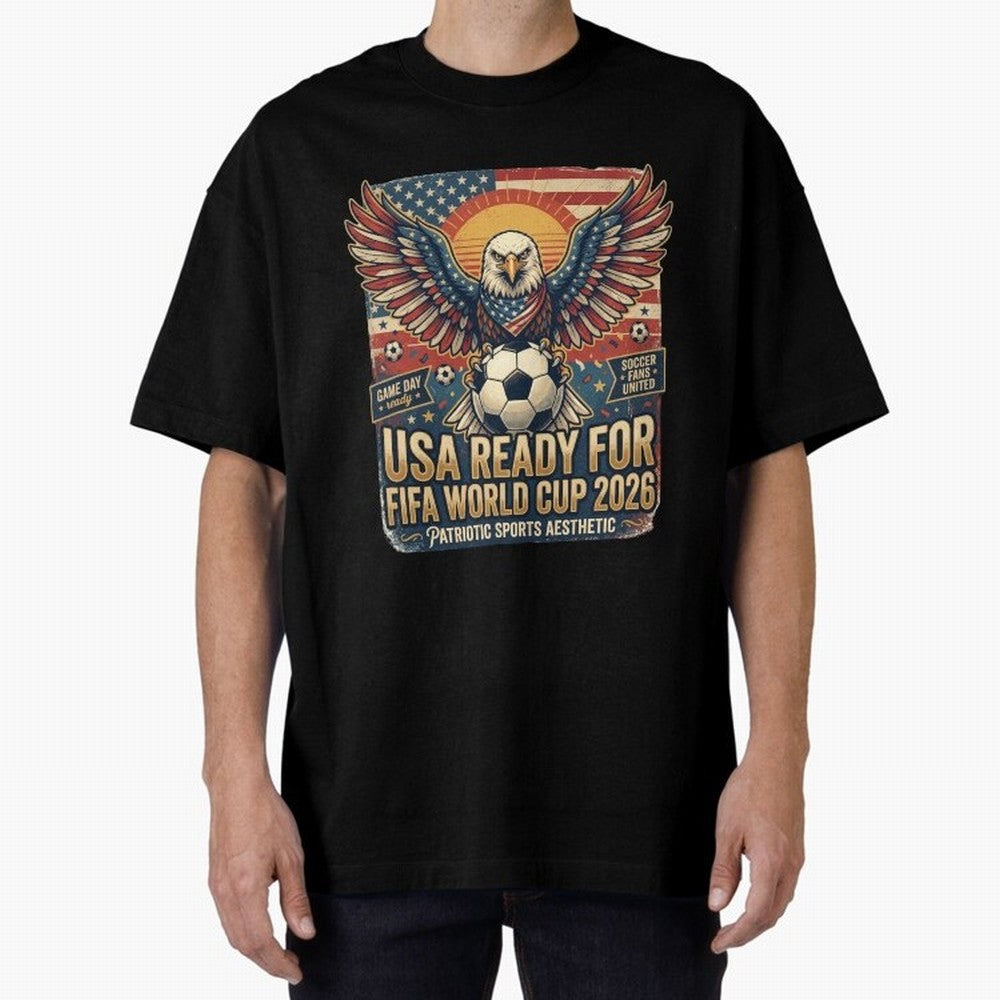 SA FIFA World Cup 2026 Soccer Pride Design For American Football Fans Oversized T-Shirt Join Supporters Worldwide for FIFA World Cup 2026 Filled with Messi and Cristiano Ronaldo, England, France and Netherlands Energy, Retro Football Energy, Iconic