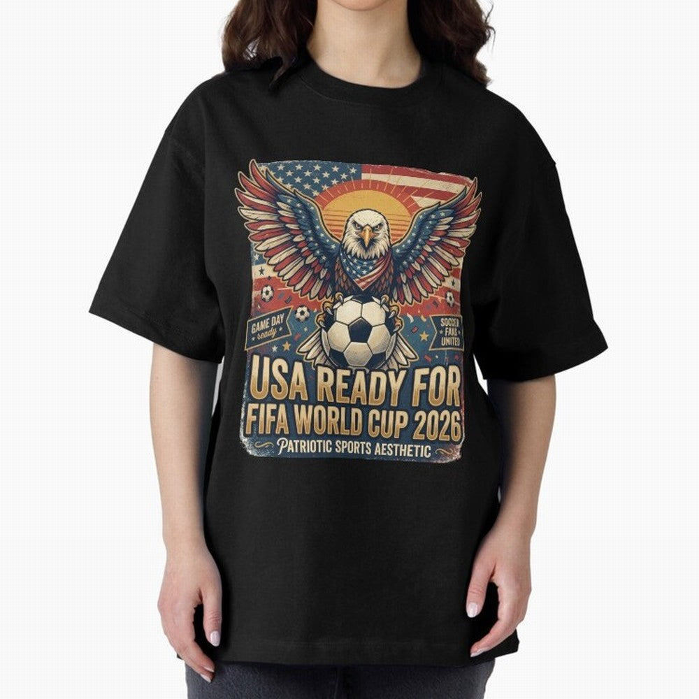 SA FIFA World Cup 2026 Soccer Pride Design For American Football Fans Oversized T-Shirt Join Supporters Worldwide for FIFA World Cup 2026 Filled with Messi and Cristiano Ronaldo, England, France and Netherlands Energy, Retro Football Energy, Iconic