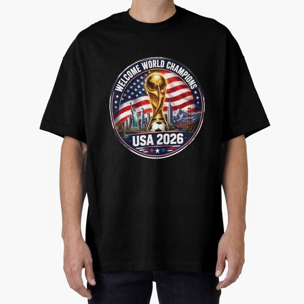World Cup 2026 Celebration T-Shirt | USA Canada Mexico Soccer Fan Tee Oversized T-Shirt Feel International Energy from Global Football Passion for FIFA World Cup 2026, Highlighting Messi, Neymar and Mbappe, Brazil, Portugal and Argentina, Football