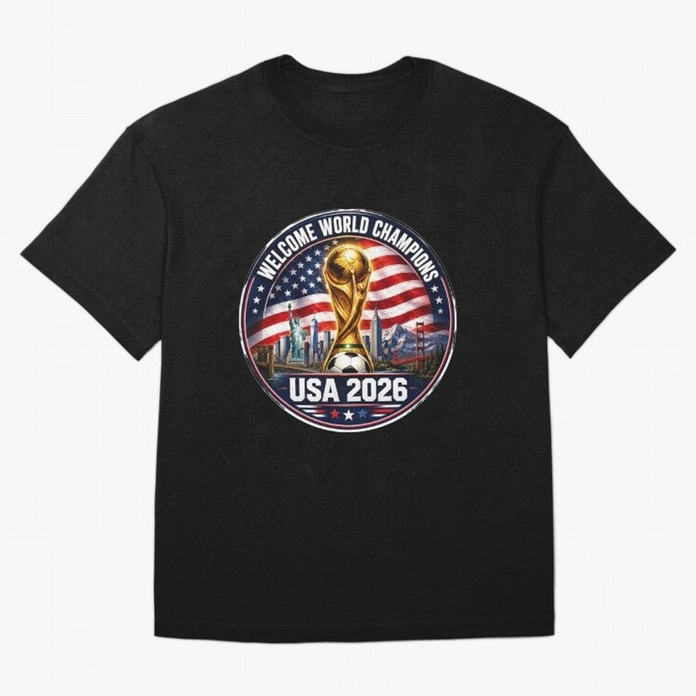 World Cup 2026 Celebration T-Shirt | USA Canada Mexico Soccer Fan Tee Oversized T-Shirt Feel International Energy from Global Football Passion for FIFA World Cup 2026, Highlighting Messi, Neymar and Mbappe, Brazil, Portugal and Argentina, Football