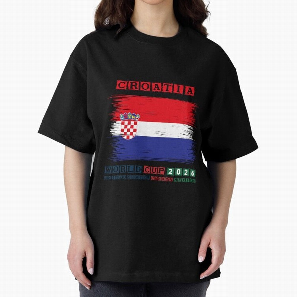 CROATIA WORLD CUP 2026 Oversized T-Shirt Feel the Heartbeat of FIFA World Cup 2026 USA Canada Mexico Highlighting Messi, CR7 and Mbappe, Germany Energy, Football Festival Excitement, Trophy Ambitions, Country Rivalries and Star Player Buzz; Perfect