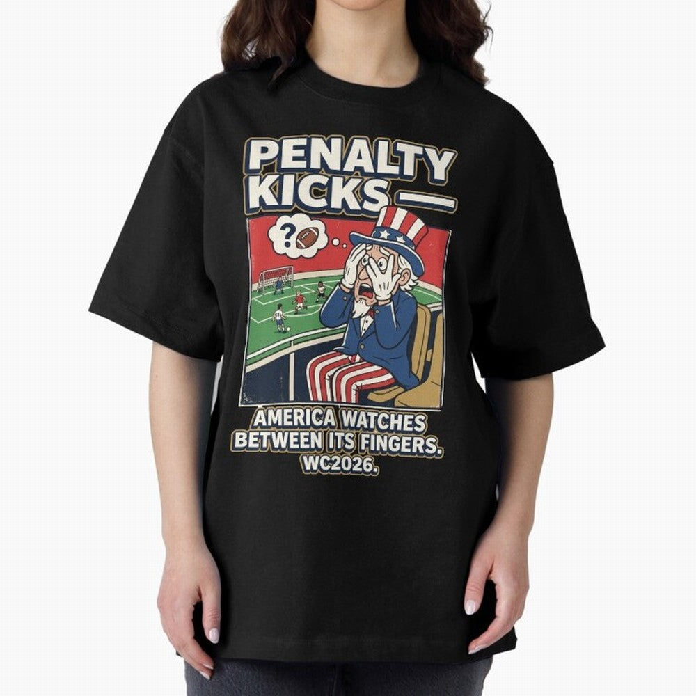 Penalty Kicks ¡ª WC2026 V2 Oversized T-Shirt Celebrate the Stars of FIFA World Cup 2026 Group Stage for Fans of CR7 and Brazil, Portugal and Argentina, Bringing Football History, Final Match Energy, Crowd Noise and Once in a Lifetime Moments; Ideal