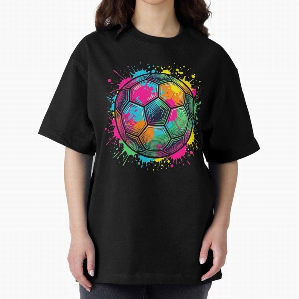 Color Splash Artistic Soccer Ball Design Oversized T-Shirt Relive Legendary Nights from FIFA World Cup 2026 Group Stage Made for Messi, Neymar and Mbappe, Argentina and Brazil Energy, Worldwide Fan Energy, Dramatic Goals, Stadium Lights and