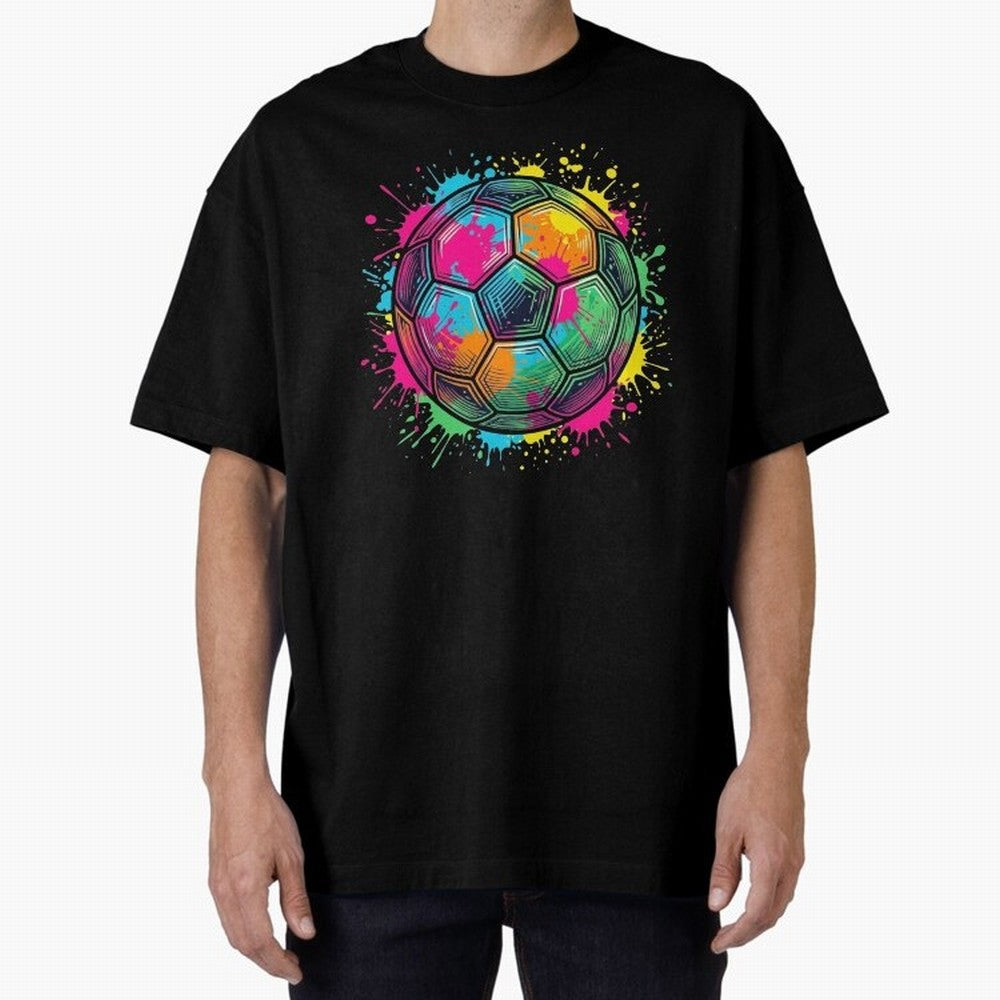 Color Splash Artistic Soccer Ball Design Oversized T-Shirt Relive Legendary Nights from FIFA World Cup 2026 Group Stage Made for Messi, Neymar and Mbappe, Argentina and Brazil Energy, Worldwide Fan Energy, Dramatic Goals, Stadium Lights and