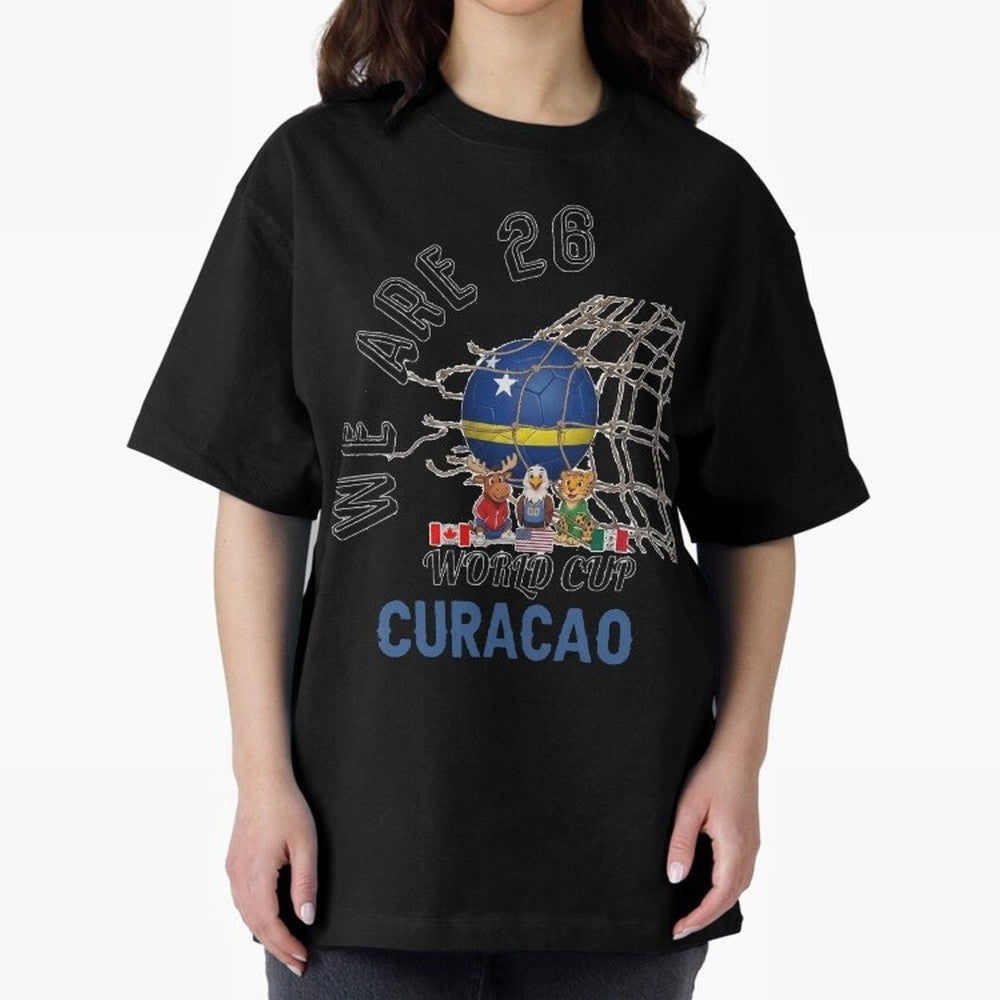 World cup 26 - Curacao Oversized T-Shirt Capture FIFA World Cup 2026 for Fans of Messi and Argentina and Brazil, Bringing Football Festival Excitement, Trophy Ambitions, Country Rivalries and Star Player Buzz; Ideal for Passionate Fans Who Love