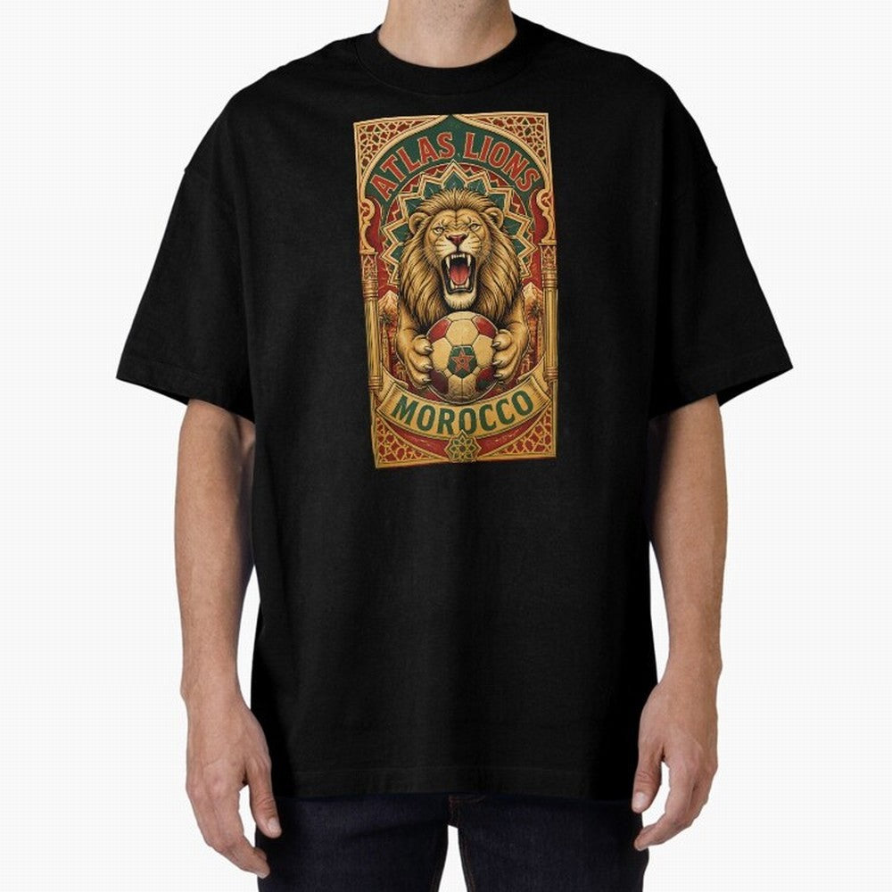 Morocco Soccer Lion - Atlas Lions Vintage African Football Fan T-Shirt Oversized T-Shirt Enjoy FIFA World Cup 2026 Featuring Mbappe, France and Portugal Energy, Tournament Hype, Historic Matchups, Family Viewing Parties and Global Sports Pride;