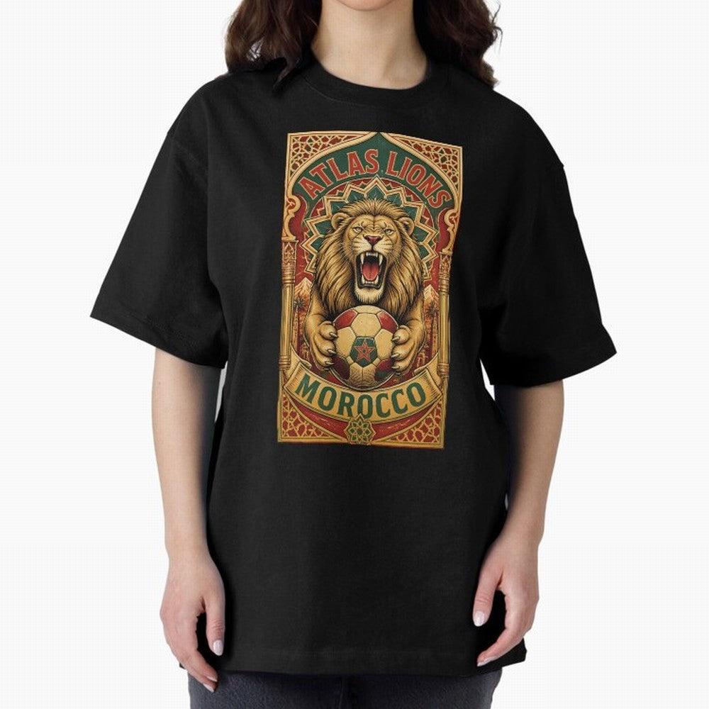 Morocco Soccer Lion - Atlas Lions Vintage African Football Fan T-Shirt Oversized T-Shirt Enjoy FIFA World Cup 2026 Featuring Mbappe, France and Portugal Energy, Tournament Hype, Historic Matchups, Family Viewing Parties and Global Sports Pride;