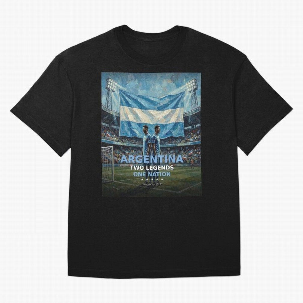 Argentina Two Legends One Nation - World Cup 2026 Soccer Fan Tee Oversized T-Shirt Show Fan Pride Across FIFA World Cup 2026 Spirit, Capturing Netherlands, Messi, Neymar and Mbappe, Vintage Soccer Flavor, Modern Football Stars, National Flags and