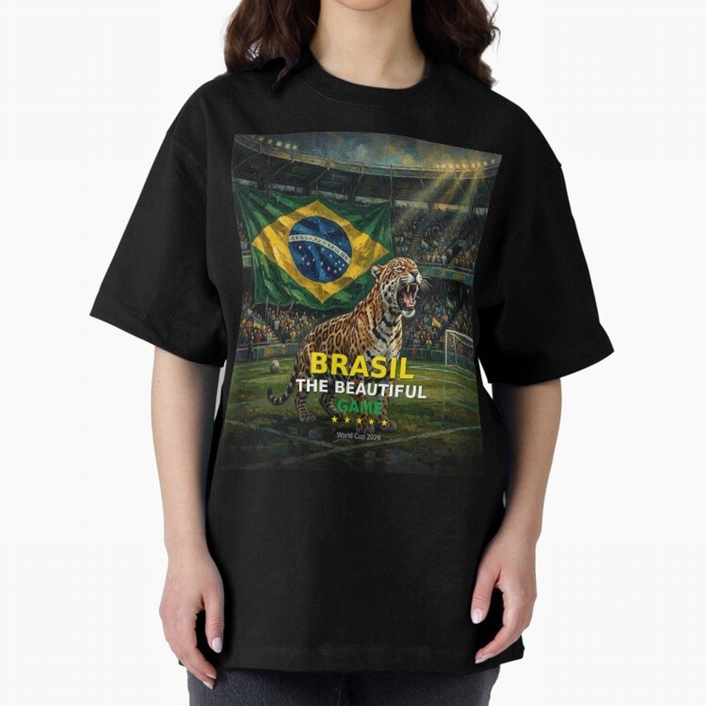 Brasil The Beautiful Game - World Cup 2026 Soccer Fan Tee Oversized T-Shirt Carry National Pride through FIFA World Cup 2026 Group Stage Connected to CR7, Argentina Energy, Retro Football Energy, Iconic Rivalries, Trophy Chase Drama and Stadium