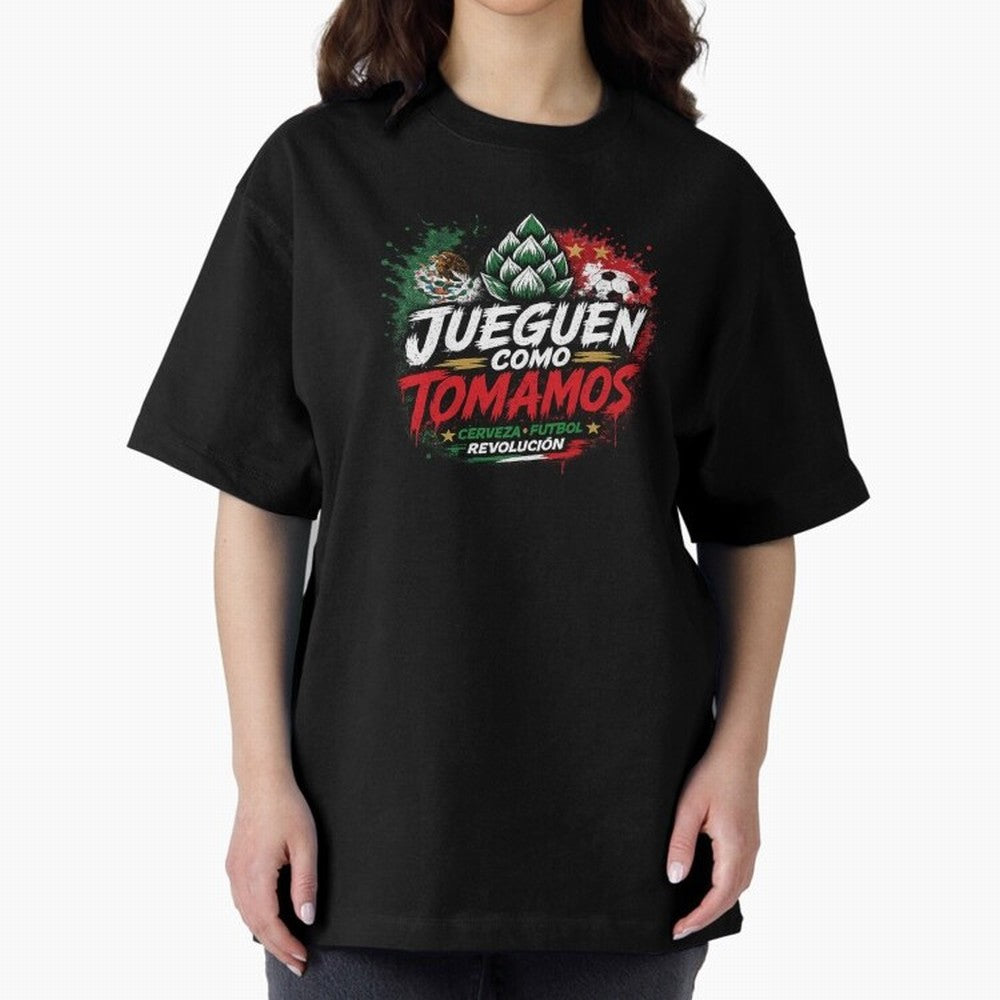 Jueguen Como Tomamos Futbol Cervecero Oversized T-Shirt Celebrate Classic Football Spirit in the FIFA World Cup 2026 USA Canada Mexico Journey through Cristiano Ronaldo Highlights, France and Portugal Pride, Game Day Rituals, Football Legends,