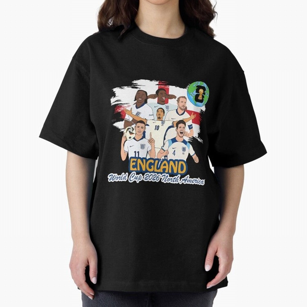 England Soccer Stars World Cup 2026 North America Oversized T-Shirt Relive the Noise and Pride of the FIFA World Cup 2026 USA Canada Mexico Journey through Neymar, Haaland and Cristiano Ronaldo Highlights, England Pride, Stadium Memories, Football