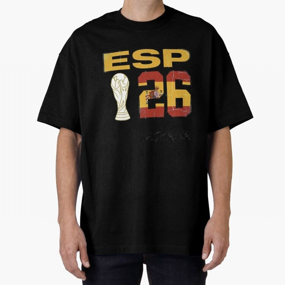 Spain Football World Cup 2026 - Vintage ESP 26 Flag Design Oversized T-Shirt Support Iconic Players in FIFA World Cup 2026 Spirit, Highlighting Netherlands, Neymar, Tournament Hype, Historic Matchups, Family Viewing Parties and Global Sports Pride;