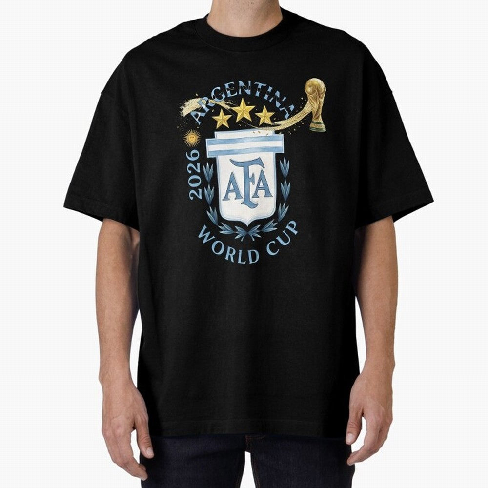 Argentina Football Champion World Cup 2026 - Gold Stars Watercolor Oversized T-Shirt Show Championship Spirit for FIFA World Cup 2026 for Fans of Messi, CR7 and Mbappe and Brazil, Bringing Sports Nostalgia, International Competition, Famous Players