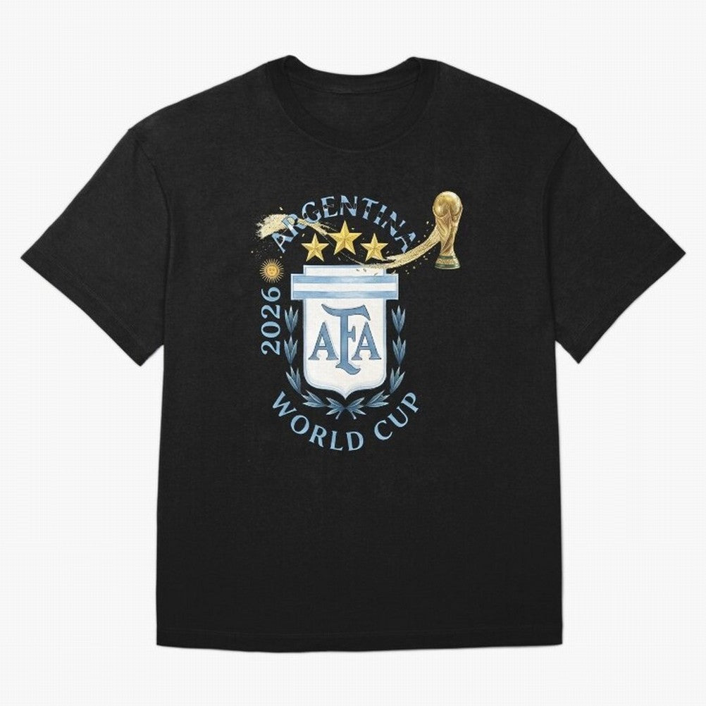Argentina Football Champion World Cup 2026 - Gold Stars Watercolor Oversized T-Shirt Show Championship Spirit for FIFA World Cup 2026 for Fans of Messi, CR7 and Mbappe and Brazil, Bringing Sports Nostalgia, International Competition, Famous Players