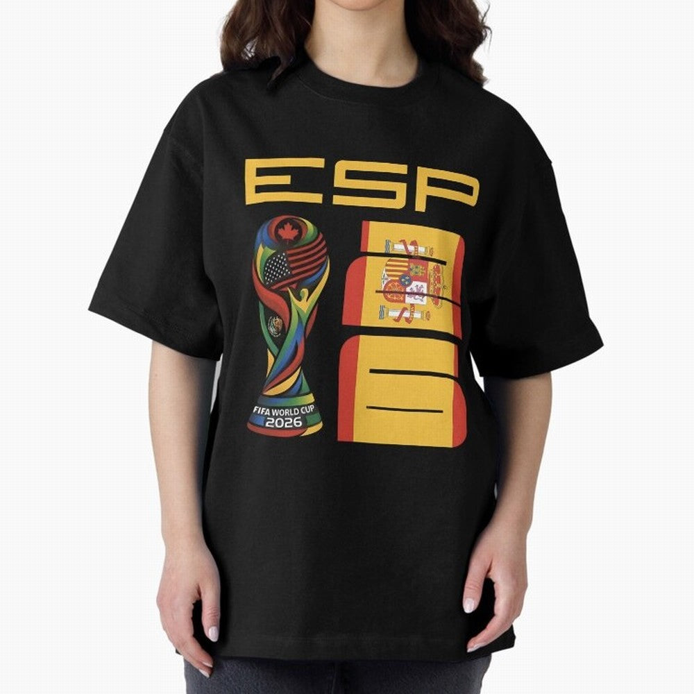 Spain Soccer World Cup 2026 Fan Art - ESP La Roja Oversized T-Shirt Experience the Global Stage of FIFA World Cup 2026 Group Stage for Fans of Messi and Cristiano Ronaldo and England, Bringing Vintage Soccer Flavor, Modern Football Stars, National
