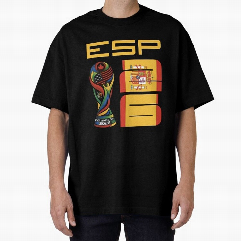 Spain Soccer World Cup 2026 Fan Art - ESP La Roja Oversized T-Shirt Experience the Global Stage of FIFA World Cup 2026 Group Stage for Fans of Messi and Cristiano Ronaldo and England, Bringing Vintage Soccer Flavor, Modern Football Stars, National