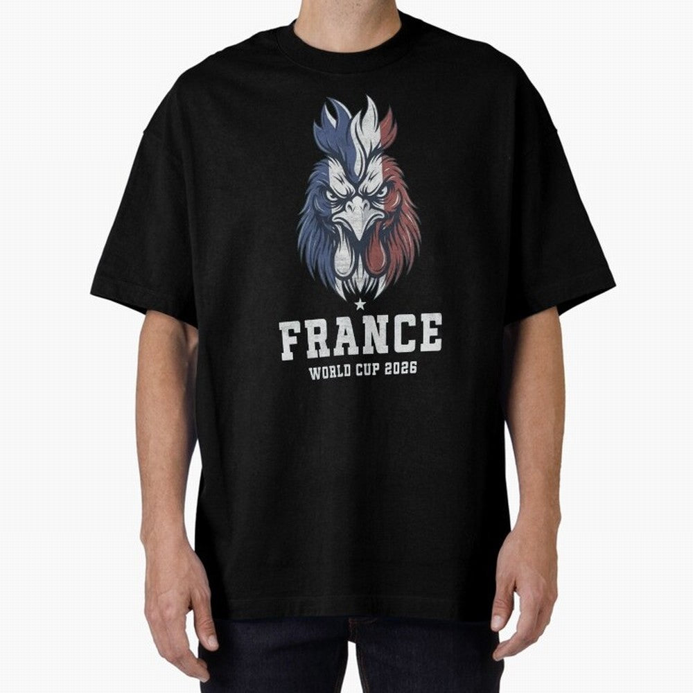 France Football World Cup 2026 Rooster Mascot Art Oversized T-Shirt Back Your Heroes with Global Football Passion for FIFA World Cup 2026, Celebrating Neymar, Netherlands, Championship Spirit, Famous Goals, Roaring Crowds and International Football