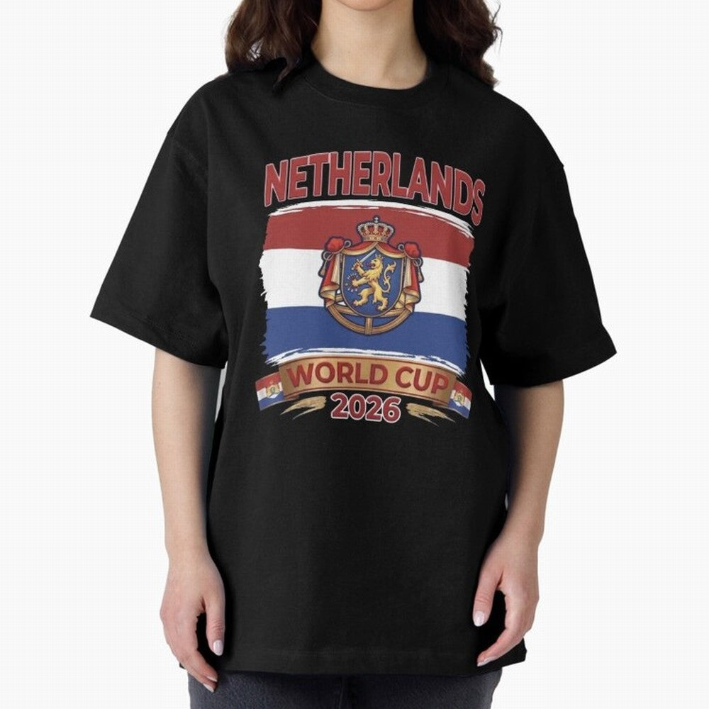Netherlands World Cup 2026 Coat of Arms Football Design Oversized T-Shirt Show Support during FIFA World Cup 2026 Driven by Mbappe, England and Germany Energy, Game Day Rituals, Football Legends, Country Pride and the Road to the Final; Made for