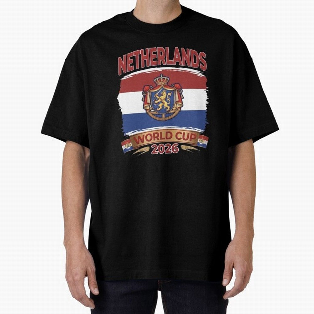 Netherlands World Cup 2026 Coat of Arms Football Design Oversized T-Shirt Show Support during FIFA World Cup 2026 Driven by Mbappe, England and Germany Energy, Game Day Rituals, Football Legends, Country Pride and the Road to the Final; Made for