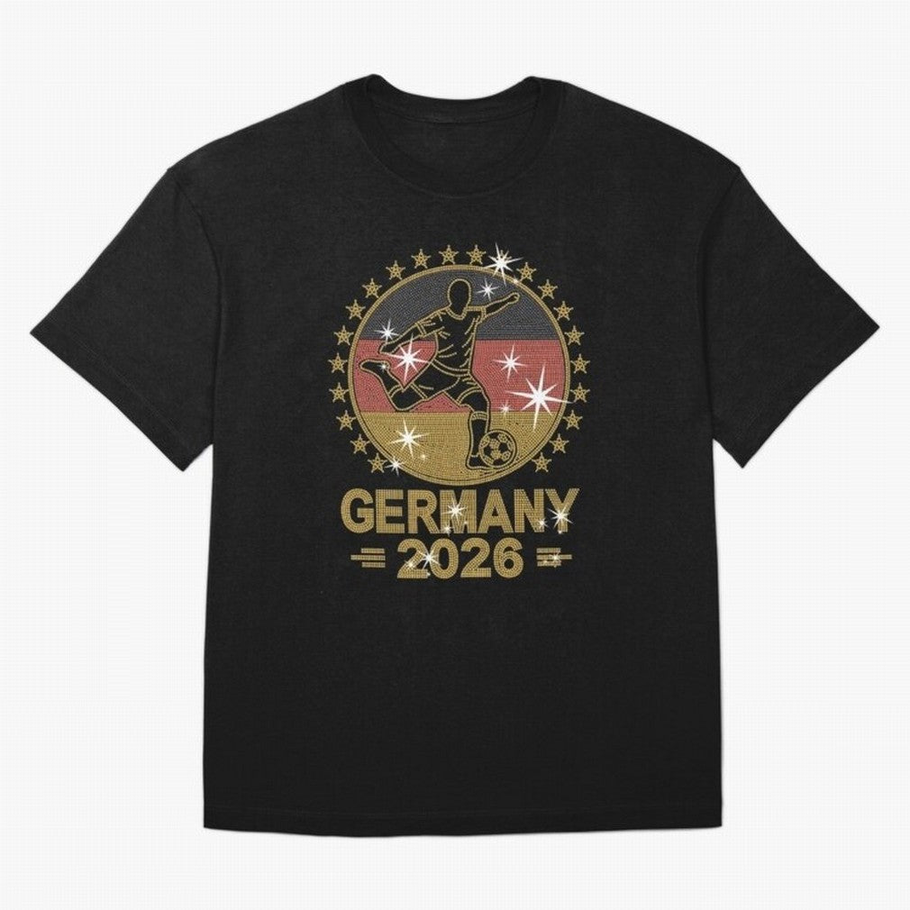 Germany Soccer World Cup 2026 Glitter Style Fan Art Oversized T-Shirt Wear the Spirit of FIFA World Cup 2026 for Fans of CR7 and Messi and France, Bringing Vintage Soccer Flavor, Modern Football Stars, National Flags and Final Night Emotion;
