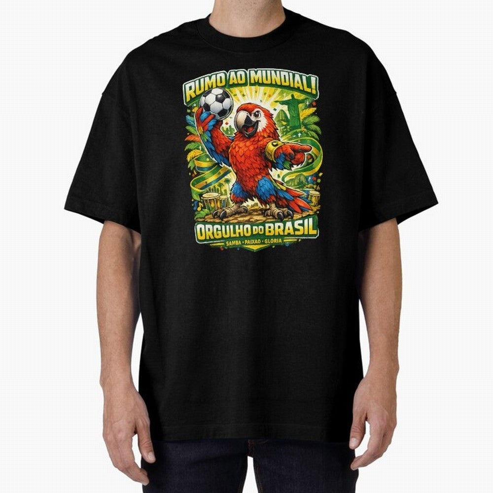 Brazil World Cup 2026 Macaw Fan Art Oversized T-Shirt Celebrate Global Passion for FIFA World Cup 2026 Group Stage Built around Haaland and Mbappe, Spain Energy, Stadium Chants, National Pride, Trophy Dreams and Unforgettable Football Memories;