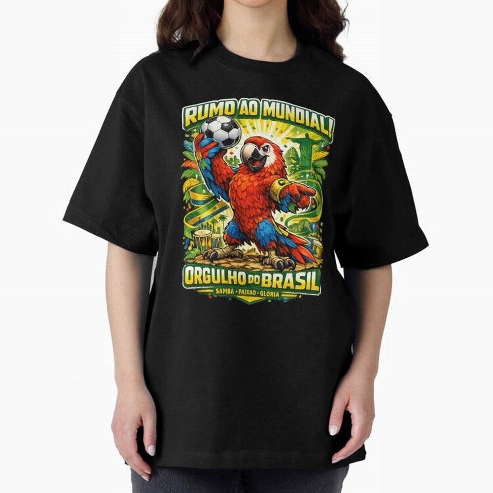 Brazil World Cup 2026 Macaw Fan Art Oversized T-Shirt Celebrate Global Passion for FIFA World Cup 2026 Group Stage Built around Haaland and Mbappe, Spain Energy, Stadium Chants, National Pride, Trophy Dreams and Unforgettable Football Memories;