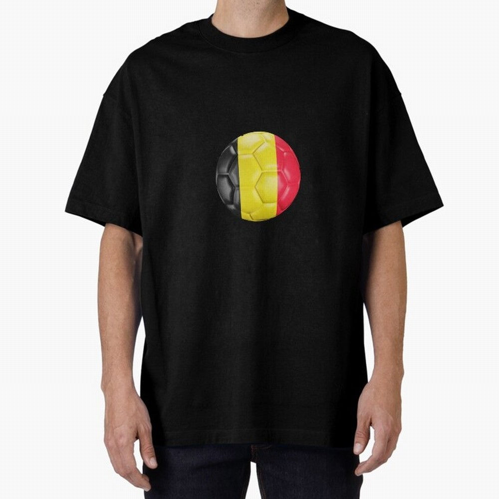 Belgium Football Ball Oversized T-Shirt Honor Football Greatness during Match Day Hype around FIFA World Cup 2026, Mbappe, Portugal, Spain and Germany, Soccer Culture, Superstar Moments, National Team Dreams and Competitive Fire; Ideal for Fans Who