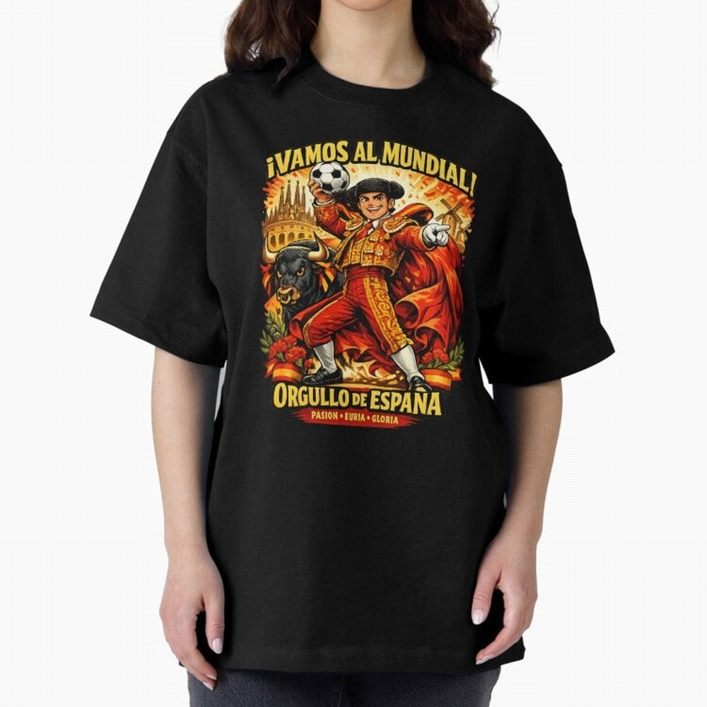 Spain World Cup 2026 Matador Fan Shirt Oversized T-Shirt Refresh Match Day Hype around FIFA World Cup 2026 USA Canada Mexico, Messi, France and Portugal, Football Festival Excitement, Trophy Ambitions, Country Rivalries and Star Player Buzz;