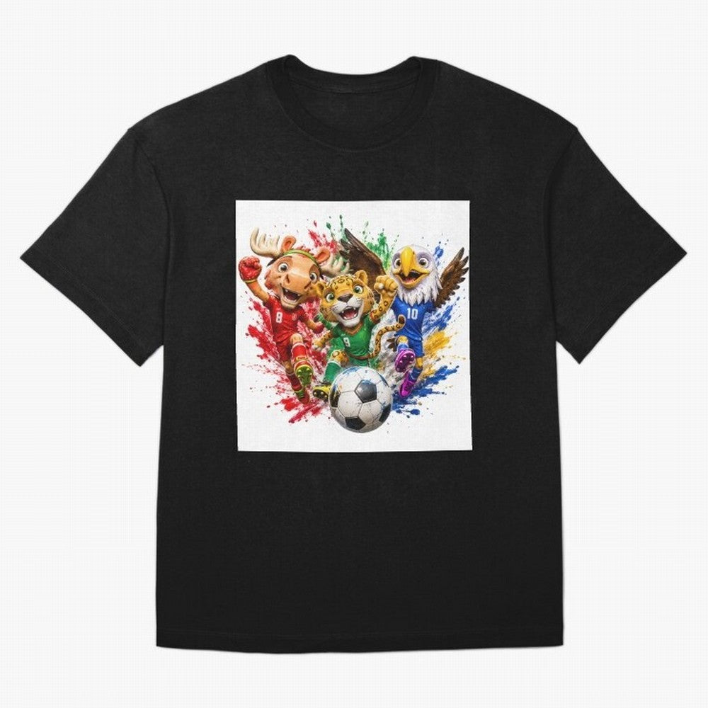 World Football Mascots ¨C Ultimate Soccer Fan Cartoon Design Oversized T-Shirt Capture FIFA World Cup 2026 USA Canada Mexico Spirit, Built around Netherlands, Messi and Cristiano Ronaldo, Football Passion, Legendary Performances, Festival Vibes and