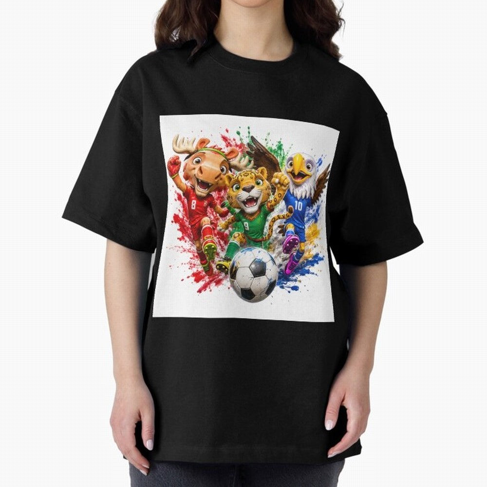 World Football Mascots ¨C Ultimate Soccer Fan Cartoon Design Oversized T-Shirt Capture FIFA World Cup 2026 USA Canada Mexico Spirit, Built around Netherlands, Messi and Cristiano Ronaldo, Football Passion, Legendary Performances, Festival Vibes and