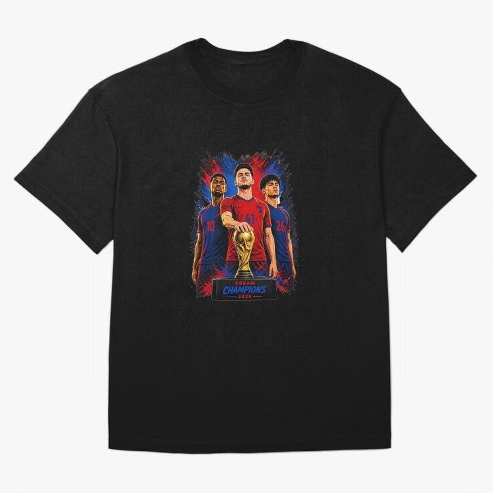 Dream Champions 2026 Football Streetwear Design | Trophy Graphic Tee Oversized T-Shirt Bring Stadium Energy to Match Day Hype around FIFA World Cup 2026 USA Canada Mexico, Mbappe, Germany, Champion Mindset, Group Stage Buzz, Knockout Tension and