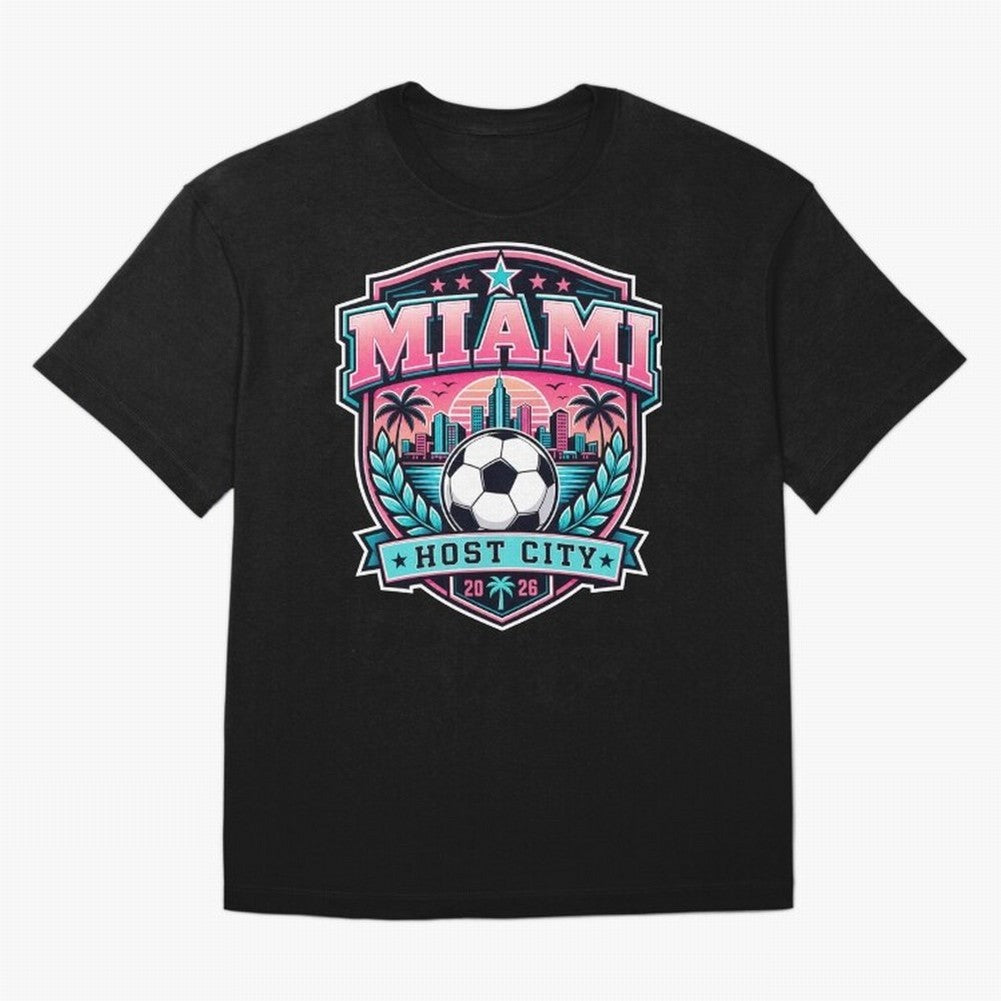 Miami 2026 Host City Emblem Soccer Football Events Oversized T-Shirt Show Championship Spirit for Match Day Hype around FIFA World Cup 2026 USA Canada Mexico, Mbappe and Neymar, England and Germany, Match Day Excitement, Supporter Culture, Golden