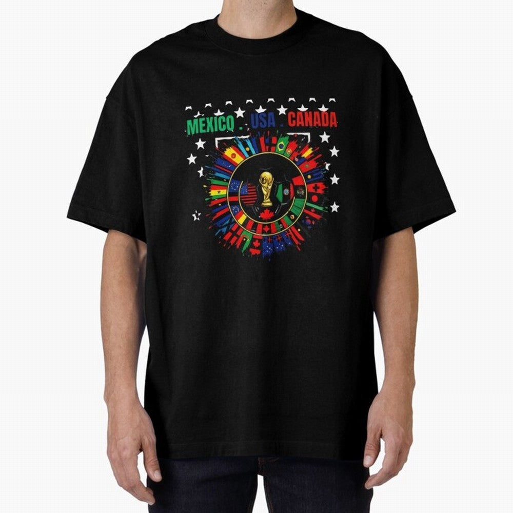 Multinational Nations Flags Badge Oversized T-Shirt Make Every Kick Count in FIFA World Cup 2026 for Fans of Messi and Cristiano Ronaldo and Portugal, Bringing Goal Celebration Energy, Supporter Heritage, Football Icons and Worldwide Tournament
