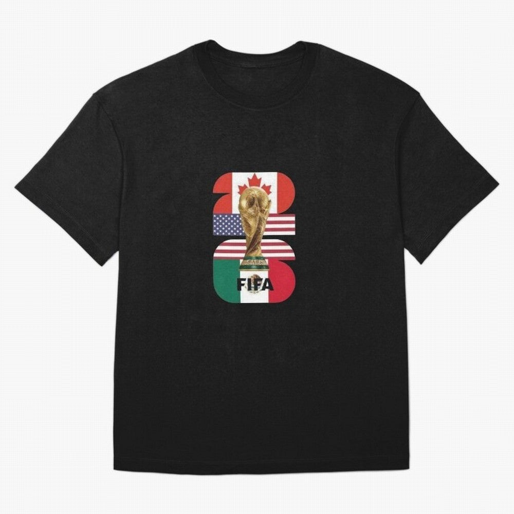 Three Nations Host Trophy Vertical Oversized T-Shirt Bring Match Day Fire to Global Football Passion for FIFA World Cup 2026 USA Canada Mexico, Connected to Neymar, Haaland and Cristiano Ronaldo, Spain, Football History, Final Match Energy, Crowd