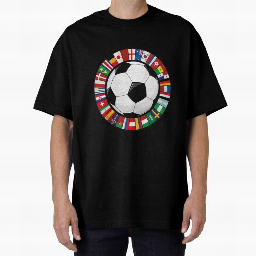 Global Nations Football Circle Art Oversized T-Shirt Bring World Football Passion into FIFA World Cup 2026 USA Canada Mexico Spirit, Made for Portugal, Spain and Germany, Messi, Global Supporter Spirit, Legendary Goals, National Colors and