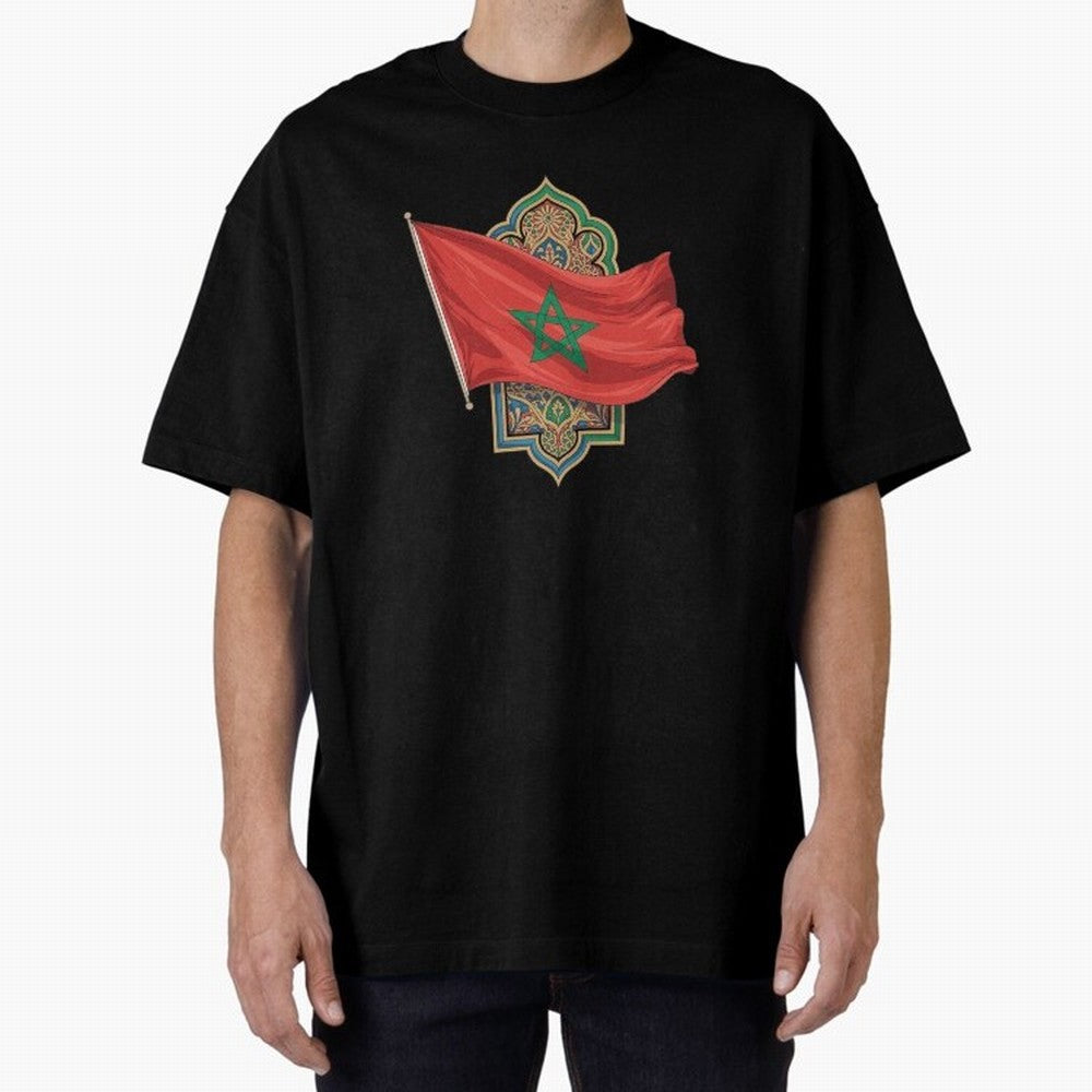 Morocco Flag Heritage World Cup 2026 Oversized T-Shirt Celebrate the Road through FIFA World Cup 2026 Filled with Messi, France and Portugal Energy, Football Festival Excitement, Trophy Ambitions, Country Rivalries and Star Player Buzz; Ideal for