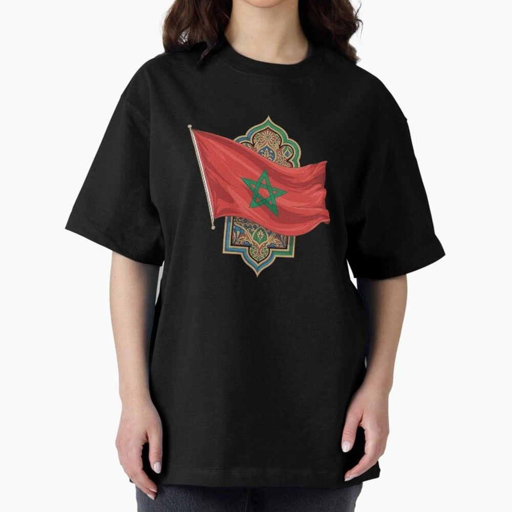 Morocco Flag Heritage World Cup 2026 Oversized T-Shirt Celebrate the Road through FIFA World Cup 2026 Filled with Messi, France and Portugal Energy, Football Festival Excitement, Trophy Ambitions, Country Rivalries and Star Player Buzz; Ideal for
