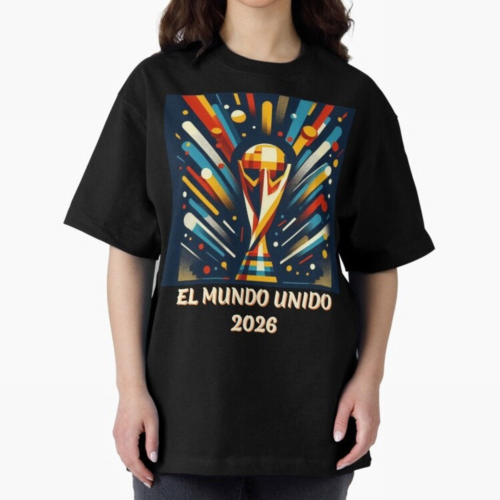 2026 World Cup The United World - Modern Geometric Art Oversized T-Shirt Keep the Match Day Mood of Global Football Passion for FIFA World Cup 2026 Group Stage, with Neymar, Haaland and Cristiano Ronaldo, England and Germany, Game Day Rituals,