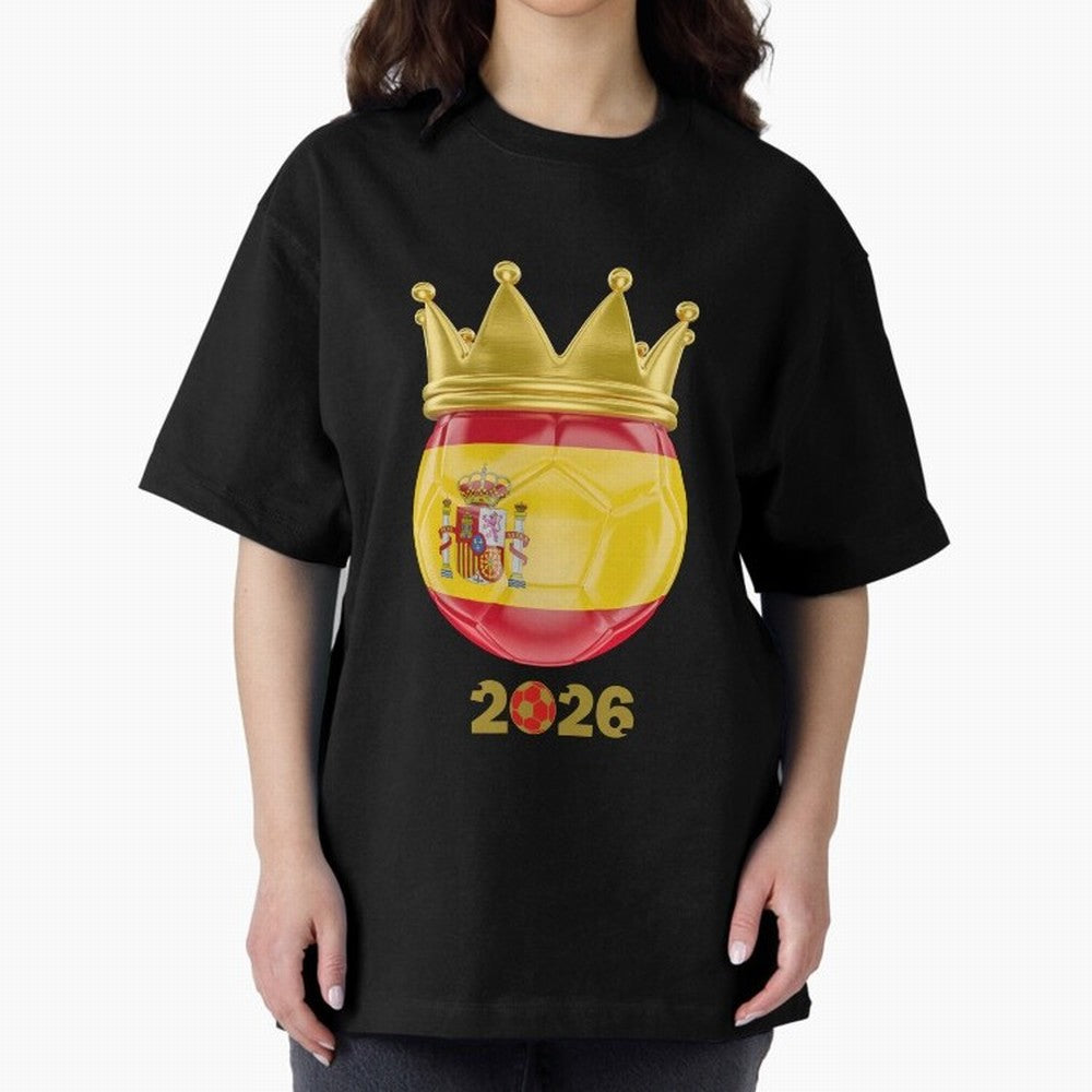 Spain Football Champion Crown 2026 Oversized T-Shirt Celebrate the Next Chapter of the FIFA World Cup 2026 Journey through Messi Highlights, Argentina Pride, Worldwide Fan Energy, Dramatic Goals, Stadium Lights and Championship Celebrations;