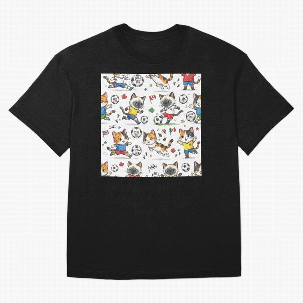 Chibi Soccer Cats 2026 - Cute Football Kittens Pattern Oversized T-Shirt Refresh FIFA World Cup 2026 Group Stage Spirit, Filled with England, Cristiano Ronaldo, Haaland and CR7, Sports Nostalgia, International Competition, Famous Players and