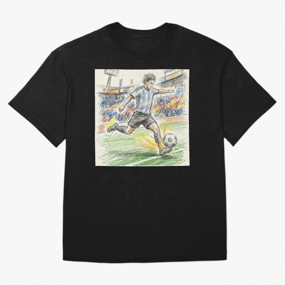 Dynamic Soccer Power Kick - Blue & White Jersey Style Oversized T-Shirt Capture Global Football Passion for FIFA World Cup 2026, Made for Mbappe and Neymar, Spain, Tournament Hype, Historic Matchups, Family Viewing Parties and Global Sports Pride;
